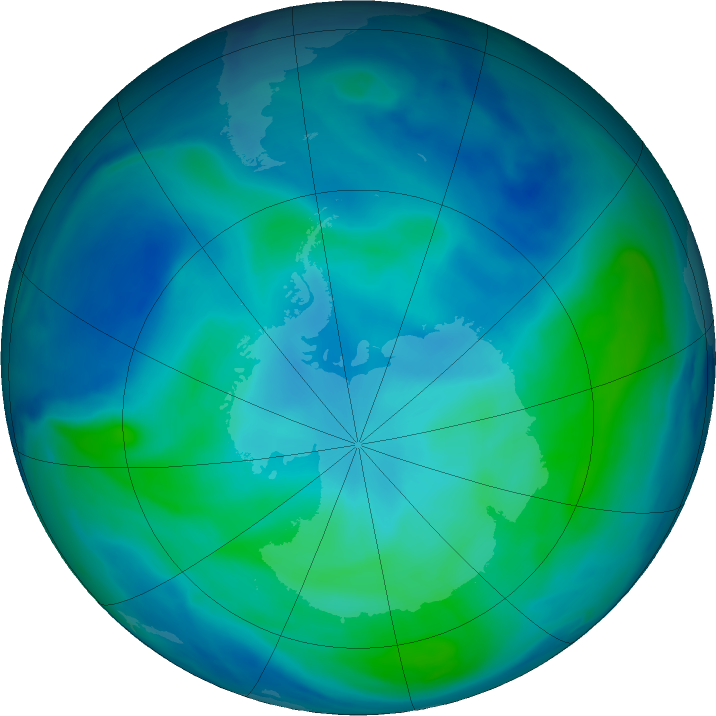 Antarctic ozone map for 20 February 2021
